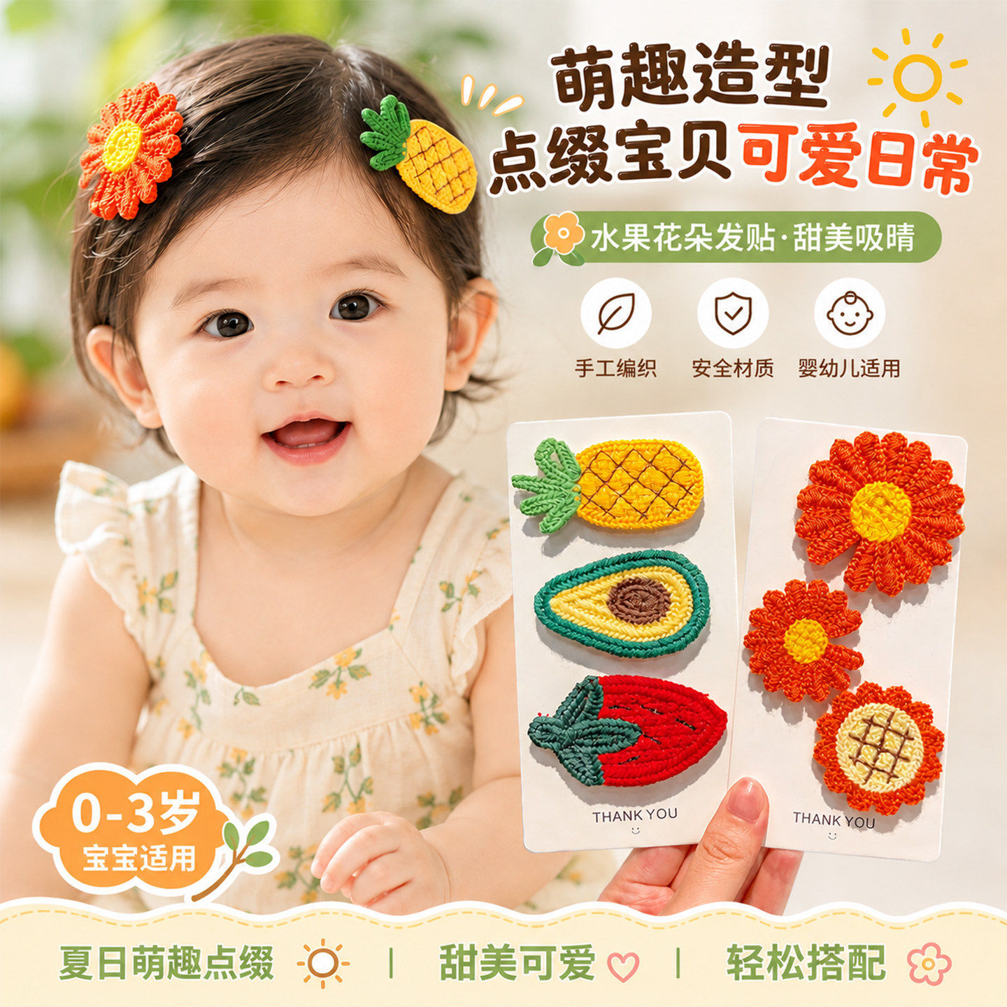 Cute Crochet Baby Magic Stickers for Infants and Toddlers, Fruit and Flower Hair Stickers That Don'T Damage Hair, Adorable Magic Stickers