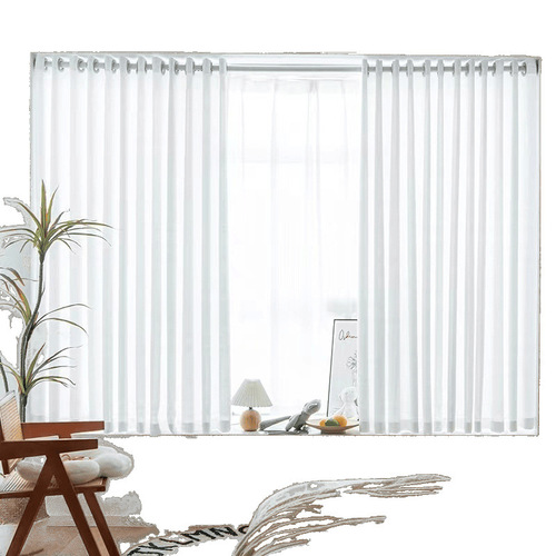 Thickened white sheer curtain, light-transmitting but opaque to people—window and balcony sheer curtain, no-punch installation, short style with magic tape.