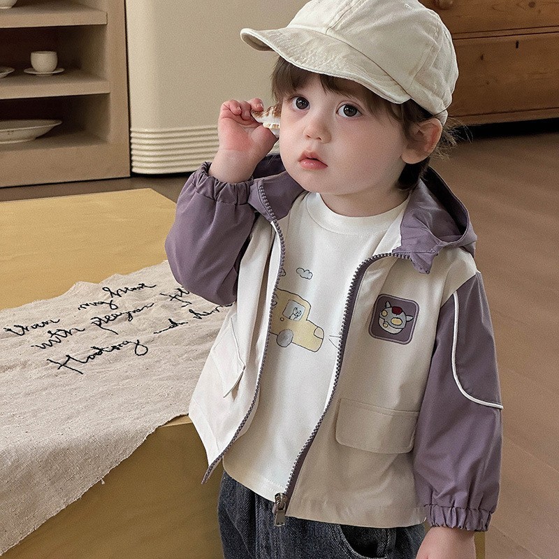 ボーイズカーゴジャケット 2025 秋の新作幼児服ベビーボーイ秋服漫画フード付きトップカテゴリー a|undefined