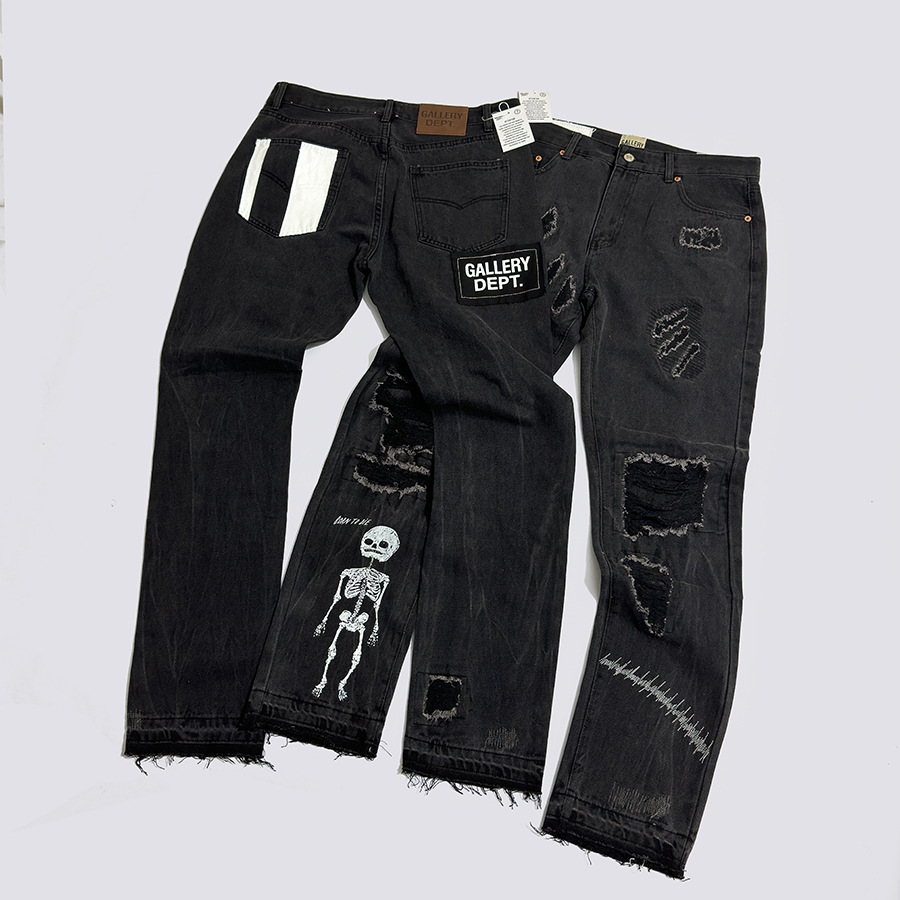 Galería de Dep. Skull costurado a mano pegado desgastado para hacer jeans viejos