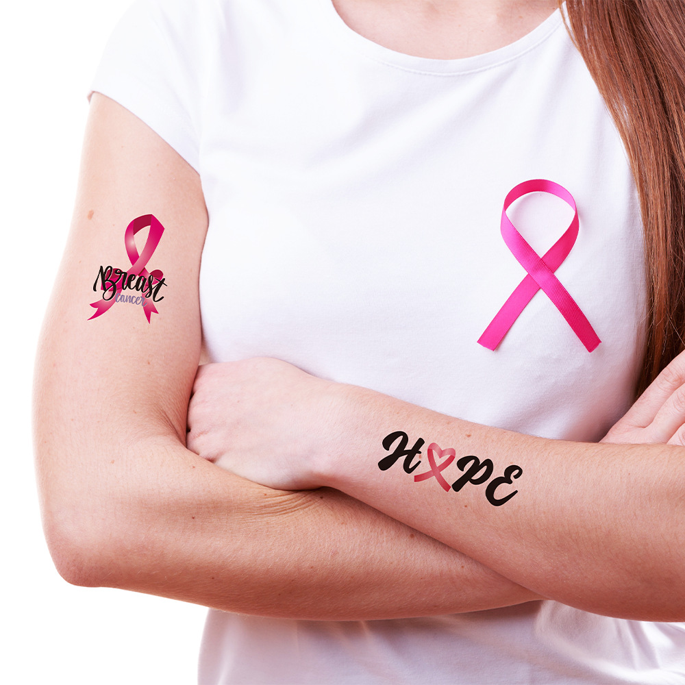 Tatuajes Temporales Faciales de Cintas Rosas de Papel de Transferencia de Agua, Impermeable para Concientización del Cáncer de Mama