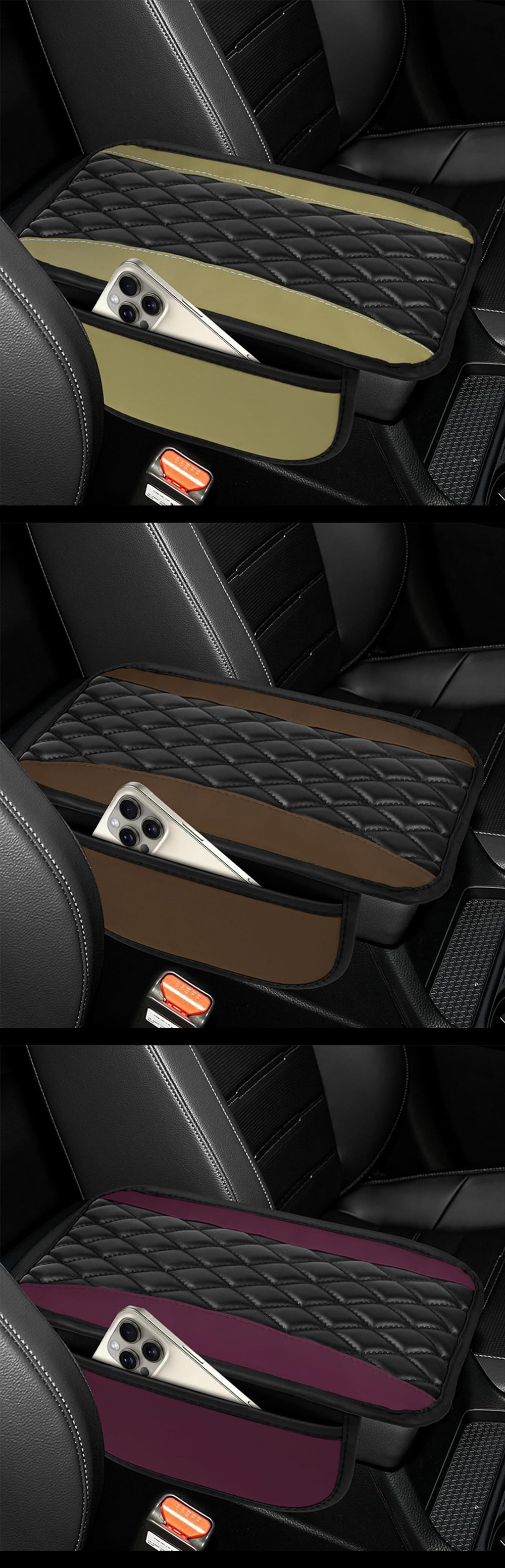 Cross-border car armrest box heightening pad, diamond-patterned PU quilted wear-resistant central armrest storage protective pad wholesale