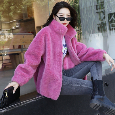 Fleece Stand collar keep warm Sweater coat 2023 winter Solid Plush Cardigan zipper Fleece jacket Women's wear