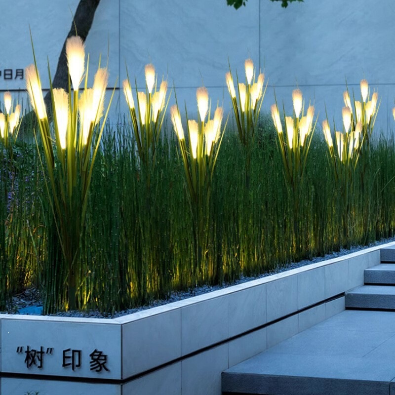 Cross-Border Fiber Optic Reed Ground Lights Outdoor Waterproof Three-Head Fiber Optic Reed Decorative Lights Outdoor Camping Solar Lights