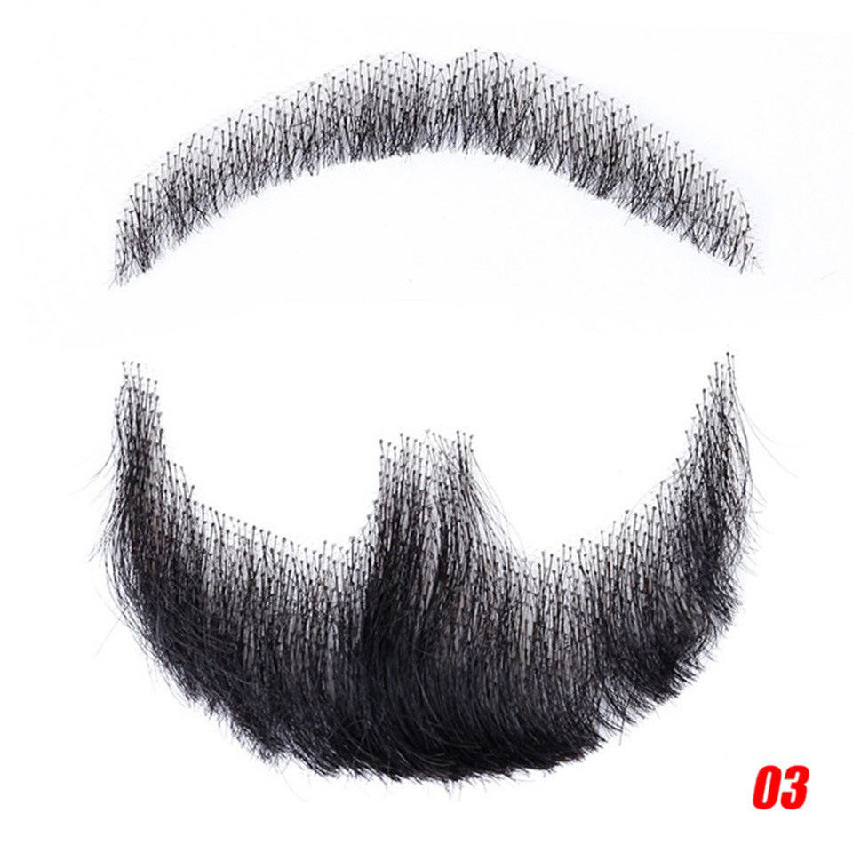 Barba falsa transfronteriza, barba falsa tejida a mano completa, cabello real sin costuras para hombres, cejas falsas, cuernos falsos, accesorios de cine y televisión