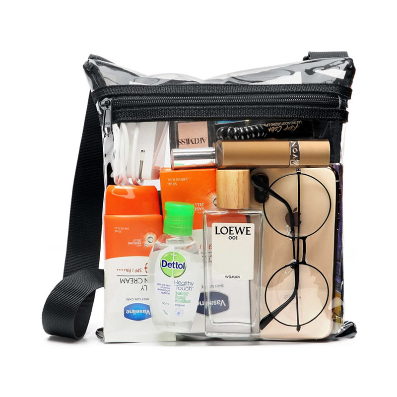 En stock venta al por mayor de imitación transfronteriza TPU transparente crossbody bolsa bolsillo interior y correa de hombro ajustable bolsa