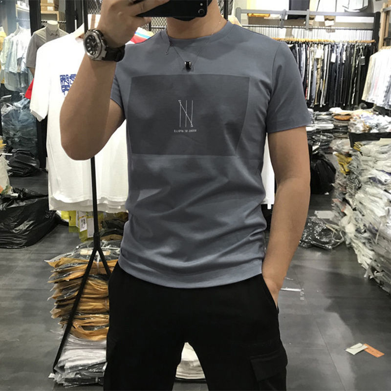 Short-sleeved T-shirt Men's 2025 New Fashionable Korean-style All-match Handsome Slim-fit Round Neck Solid Color Men's Top T-shirt