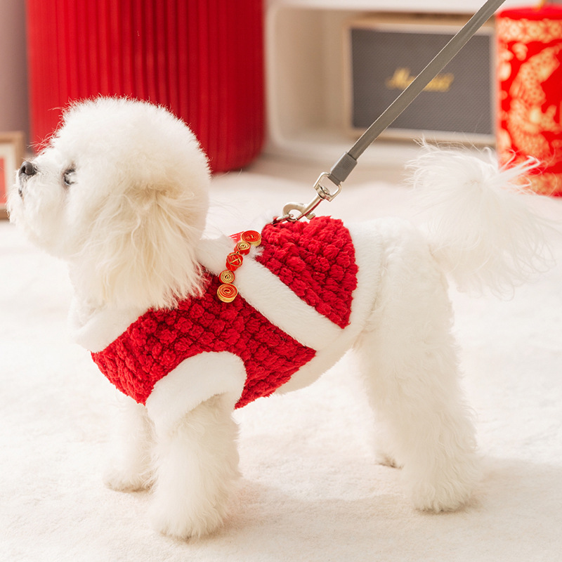 Otoño y invierno para perros Fu Fu a la primavera de Año Nuevo, ropa de terciopelo, perros pequeños y gatos, ropa de mascotas de Año Nuevo.