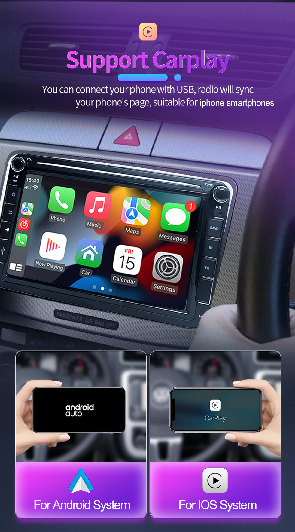 Suitable for 8-inch Volkswagen dedicated Android car navigation GPS Bluetooth HD reversing image wireless carpla