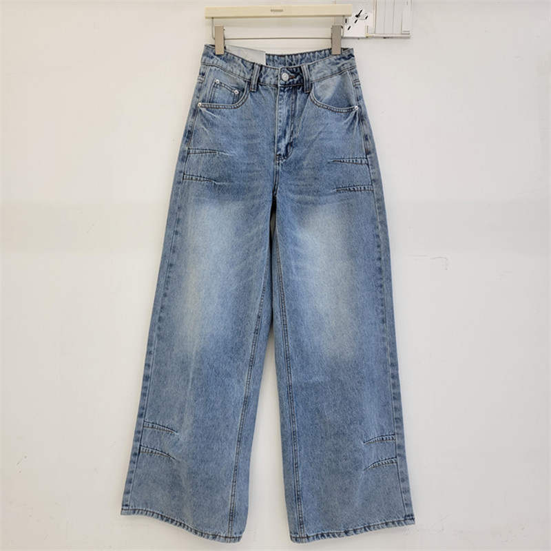 Jeans para mujeres 2026 primavera y verano nuevo hombre pequeño cintura alta delgada suelta azul lavado con agua pantalones rectos de piernas anchas