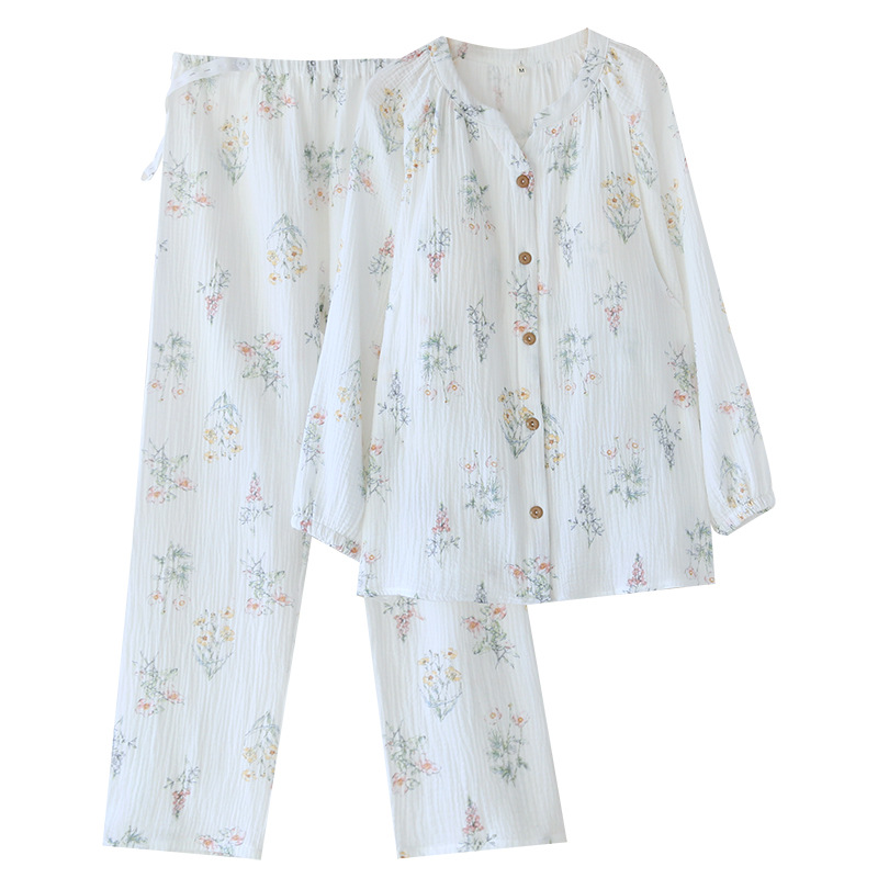 가슴 패드가 달린 산후복, 순면 산모 잠옷, 봄, 가을 얇은 산후 수유복, 루즈한 긴팔 가정복 세트