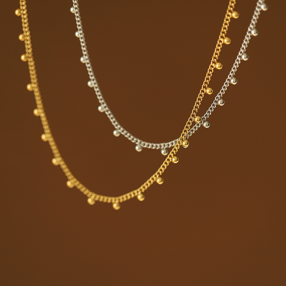 PVD Coated Gold Plating Process PVD Coated Real Gold Plated 18K Gold Solid Color 304 Stainless Steel Titanium Steel Retro Waterproof Non Tarnish 304 Stainless Steel Necklace