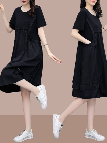 Fat and Large Women's Loose Dress 2025 Summer Korean Version Stylish Youthful Medium-Length Skirt Trend