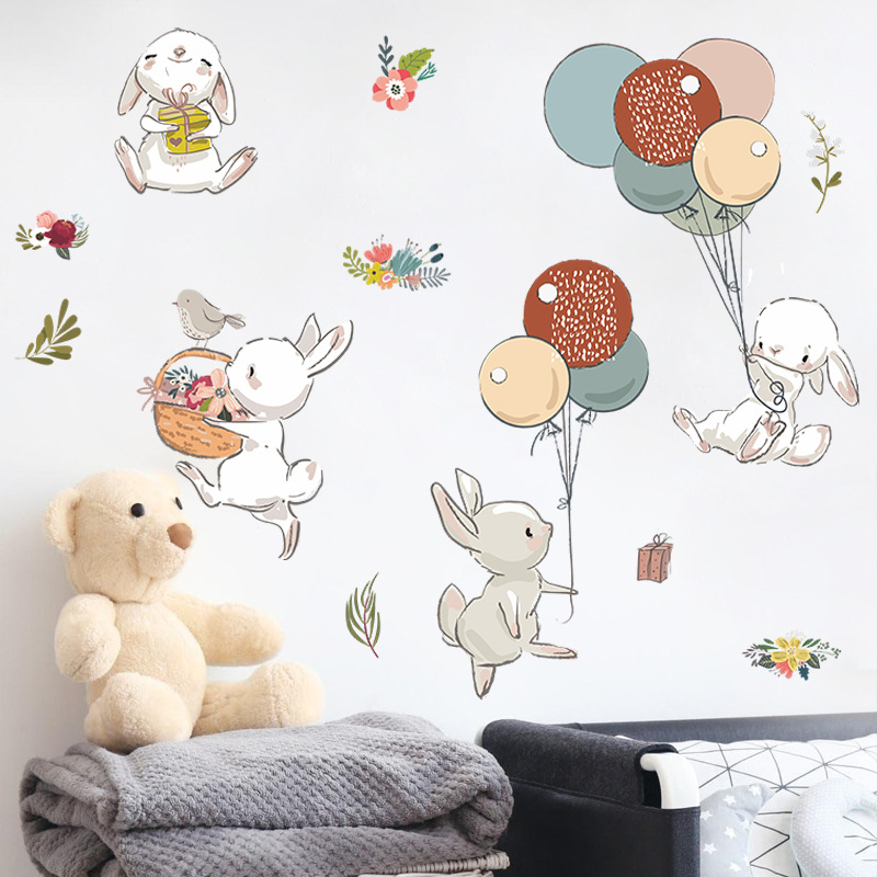 Nouveau Fx-d240 Lapin Ballon Fleur Enfants De Chambre Couloir Mur Embellir Mural Décoratif Autocollant Auto-adhésif display picture 5