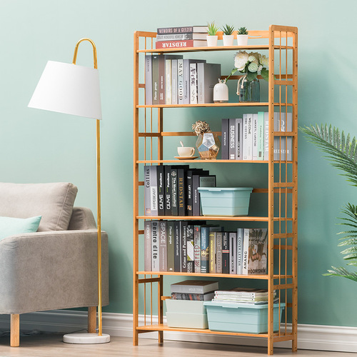 Simple bookshelf rack floor-standing simple solid wood bedroom living room bamboo small bookcase desktop storage student