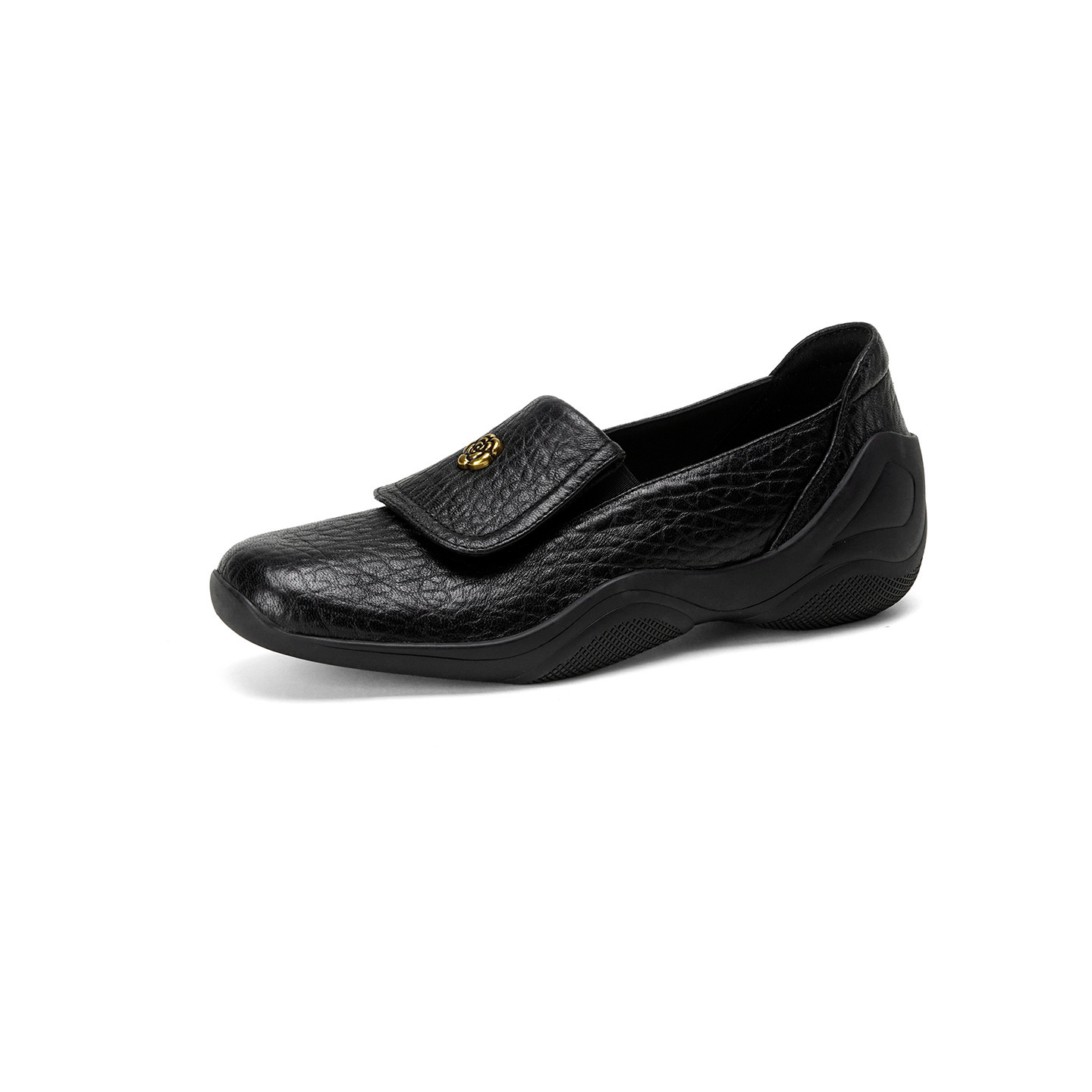 Giày loafer nữ da dê mũi tròn, gót thấp 3 cm, hoa nổi, phong cách cổ điển — màu nâu chi tiết 16