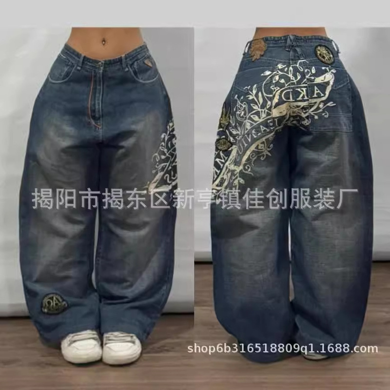 アメリカのレトロ個性的な街頭刺繍ジーパン|undefined