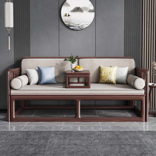 实木推拉罗汉床新中式胡桃木茶桌椅组合小户型沙发床两用客厅折叠