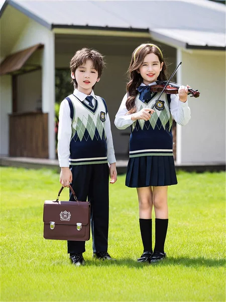 Primary School Students' College-Style School Uniform Sweater Knitted Vest Vest Student Kindergarten Class Uniform Chorus Performance Photo Studio Shooting