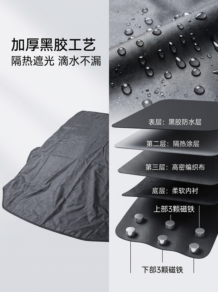600D Oxford cloth car snow cover, anti-frost and anti-snow shield, front windshield sunshade, anti-freeze magnetic snow shield