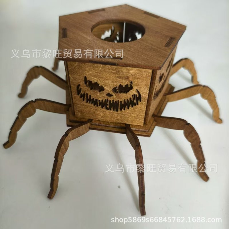 クロスボーダー新製品ゴーストハロウィンスパイダーミニランタン燭台装飾面白い装飾品木製工芸品|undefined