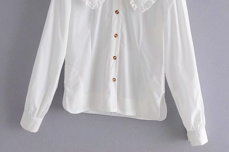 big lapel low collar long sleeve ruffle shirt  NSAM26181