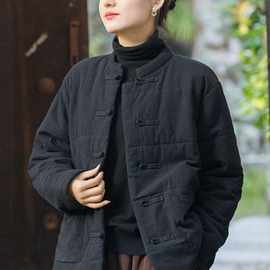 原创夹棉加厚棉袄女季宽松唐装盘扣民族风棉服禅意茶服复古棉衣
