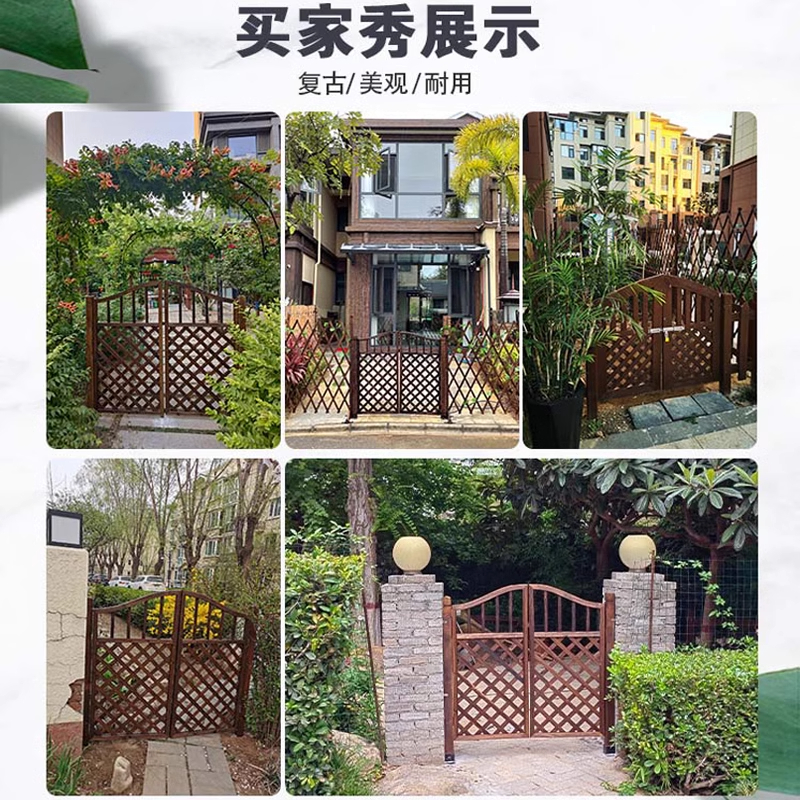 Puerta de valla patio pequeño patio al aire libre puerta de madera corrosiva valla doble puerta de valla jardín puerta de rejilla de madera
