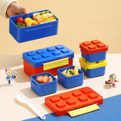 INS creative building block lunch box double-layer microwaveable student lunch box portable picnic salad box lunch box