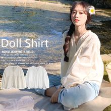 春夏季新款韩版衬衫慵懒风设计感小众上衣女七分袖衬衣百搭娃娃衫