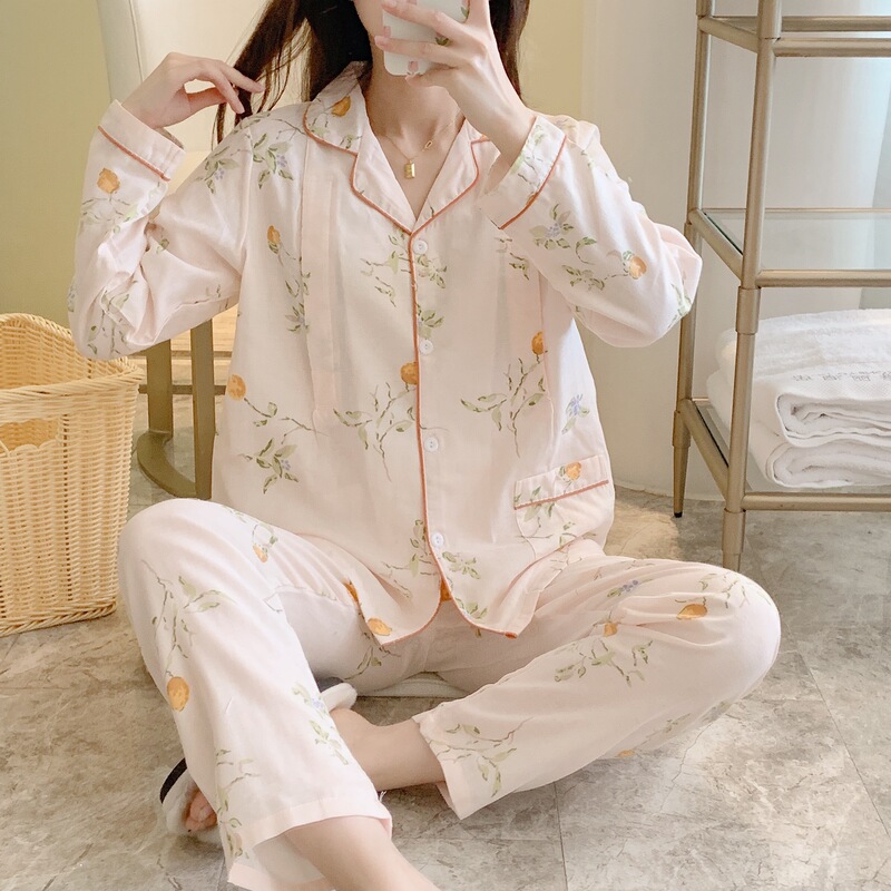 A variety of gauze lapel lemon pregnant women set double gauze month clothing maternal nursing nursing clothes a generation of hair