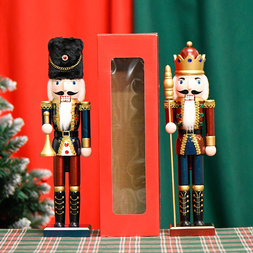 38cm pintura nacarada de madera nogal soldado adornos de cascanueces soldados tambores adornos navideños europeos