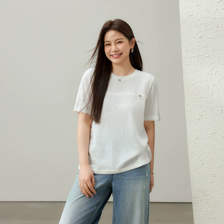 【Простая и удобная универсальная футболка для похудения с круглым вырезом】Женская одежда больших размеров для пышных женщин, лето 2025, новый стиль.