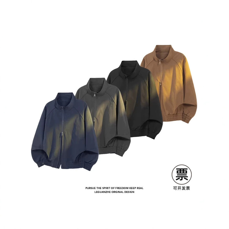 Cleanfit Deconstructed Stand-Collar Bomber Jacket Men's American-Style Short Baseball Jacket Silhouette Straight-Shoulder Workwear Jacket Cleanfit Deconstructed Stand-Collar Bomber Jacket Men's American-Style Short Baseball Jacket Silhouette Straight-Shoulder Workwear Jacket