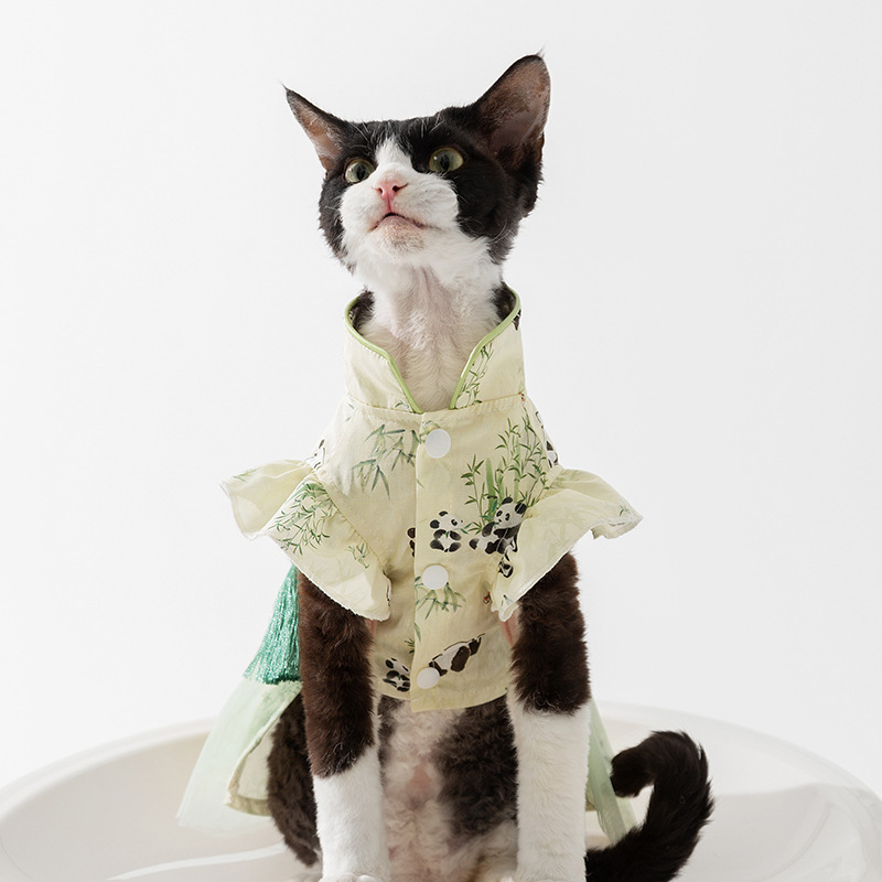 Gato primavera y verano estilo chino panda bambú pareja vestido vestido de gato pequeño vestido de gato mascota ropa de gato