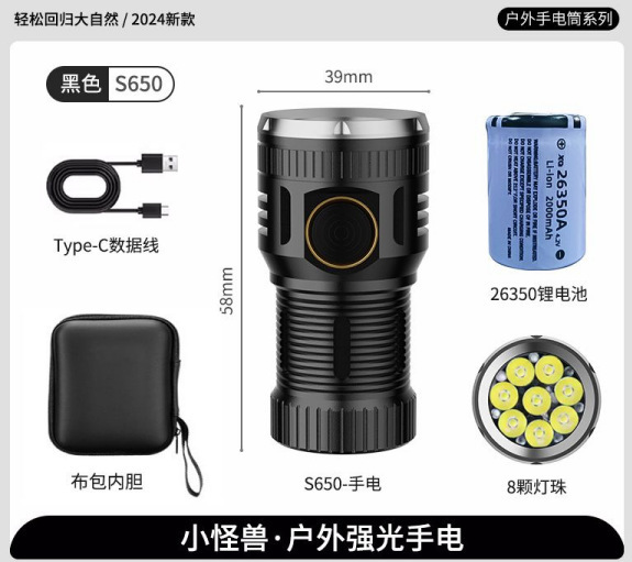 ハイパワー白レーザー懐中電灯強光雷砲Type-C充電ズーム遠射屋外携帯サーチライト|undefined