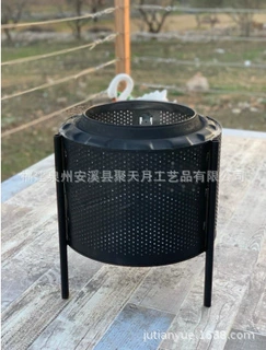 轻奢简便户外金属烧烤炉 三足圆柱体消防坑 柴火盆 碳火盘 聚天月