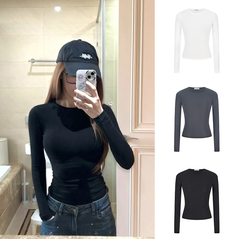 Moses Queen/魔西女王纯色打底长袖t恤女弹力修身显瘦上衣 62916