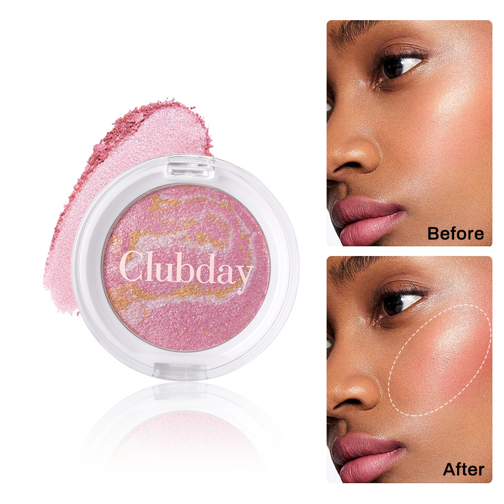 Nuevo producto transfronterizo, maquillaje facial, brillo nacarado, bandeja de rubor, multiusos, polvo para hornear fácil de colorear, rubor de alto brillo