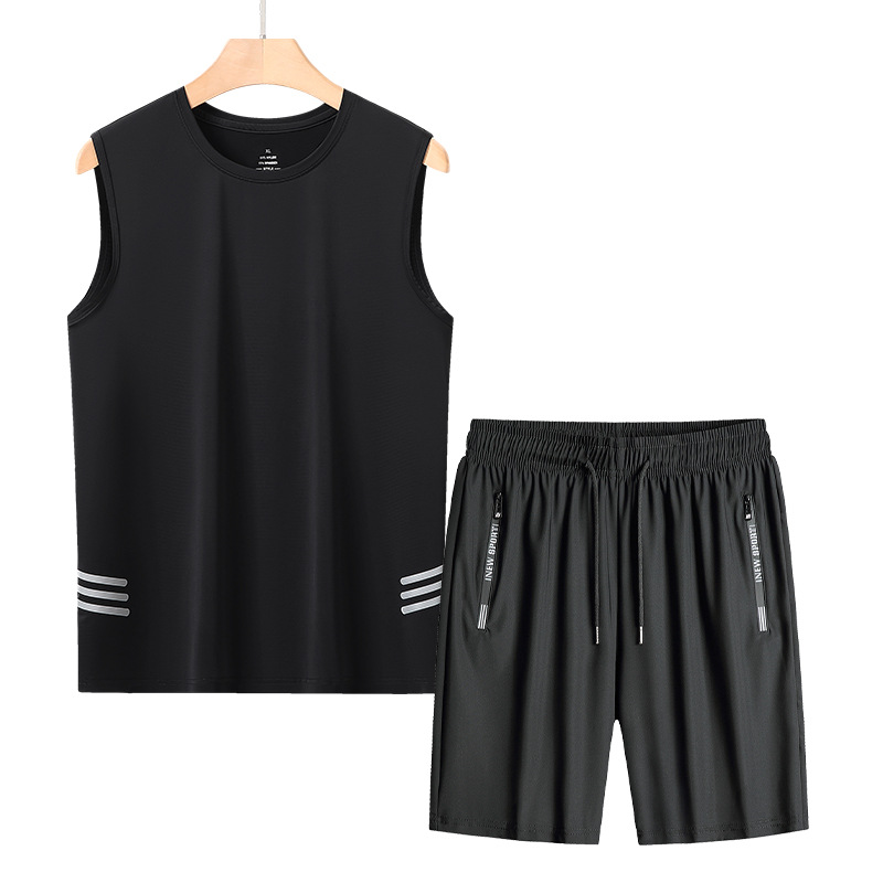 Traje de chaleco de seda de hielo de talla extra grande para hombres, chaleco deportivo fino de mediana edad y ancianos, traje de dos piezas suelto de verano para papá