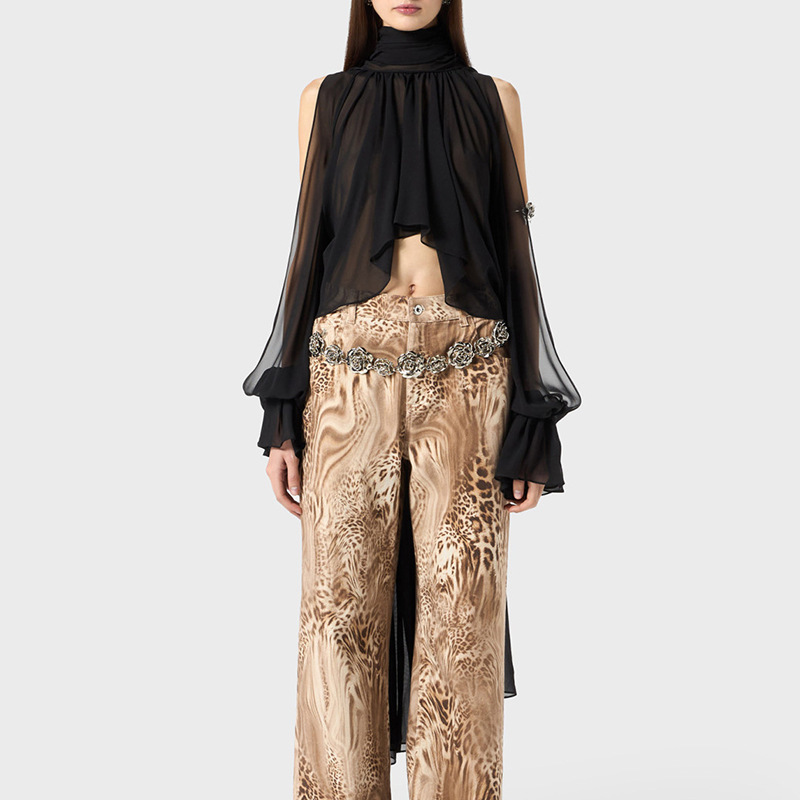 Oscar Dangerous Aesthetics Chiffon Irregular Top 2026 Summer Stand Collar Sleeveless Solid Color Short Shirt Oscar Dangerous Aesthetics Chiffon Irregular Top 2026 Summer Stand Collar Sleeveless Solid Color Short Shirt
