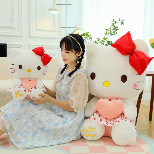 New Cartoon Heart Hello KT Cat Plush Toy Doll Girl Heart Bow Cat Pillow as a Gift for Girlfriend