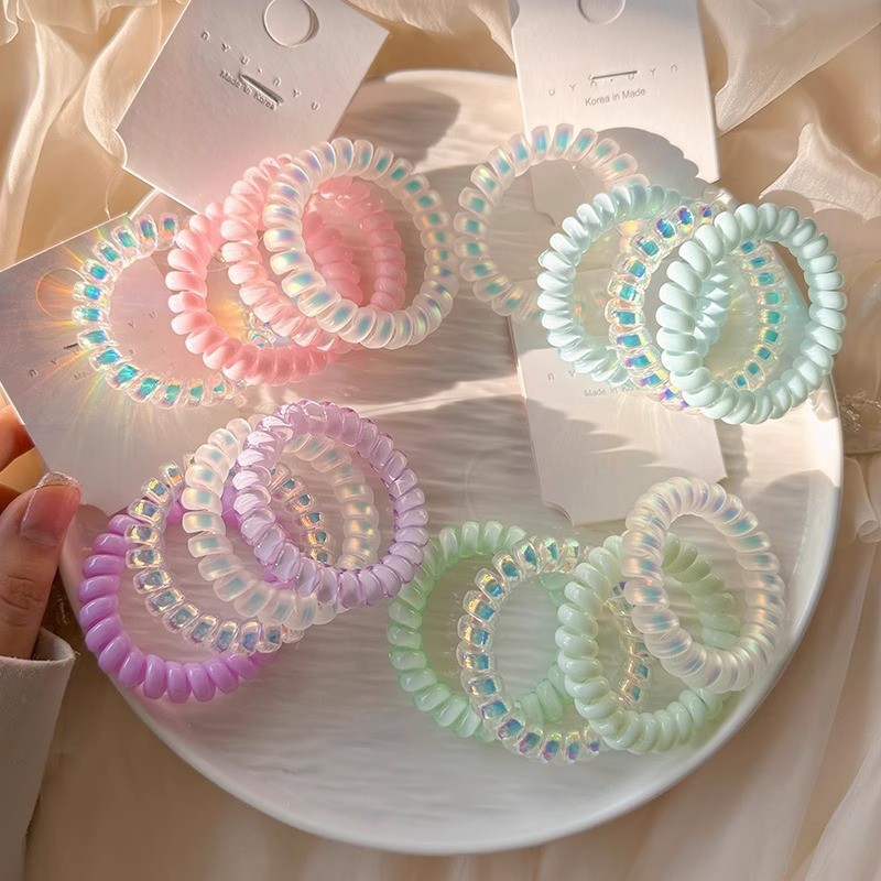 2026 línea telefónica de verano anillo de cabello cuerda de cabello de mujer cuerda de cabeza de color gelatina transparente correa de correa de cabello de mujer brazalete de cola de caballo