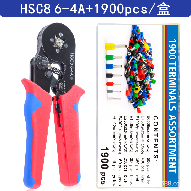 Juego de alicates de prensado de terminales tubulares/de aguja HSC8 6-4A/6-6 mini alicates europeos tipo E alicates de trinquete para terminales