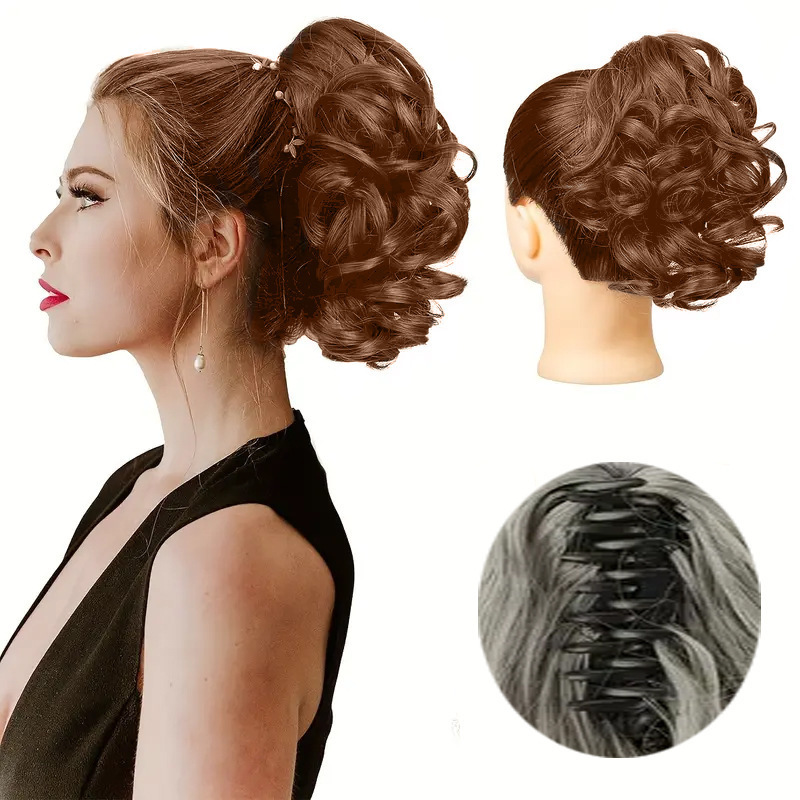 外国貿易女性用ウィッグクリップ、ショートローマンカーリーポニーテール、マルチカラー、ヘアスタイル変更、気質変更、大型クリップ、卸売|undefined