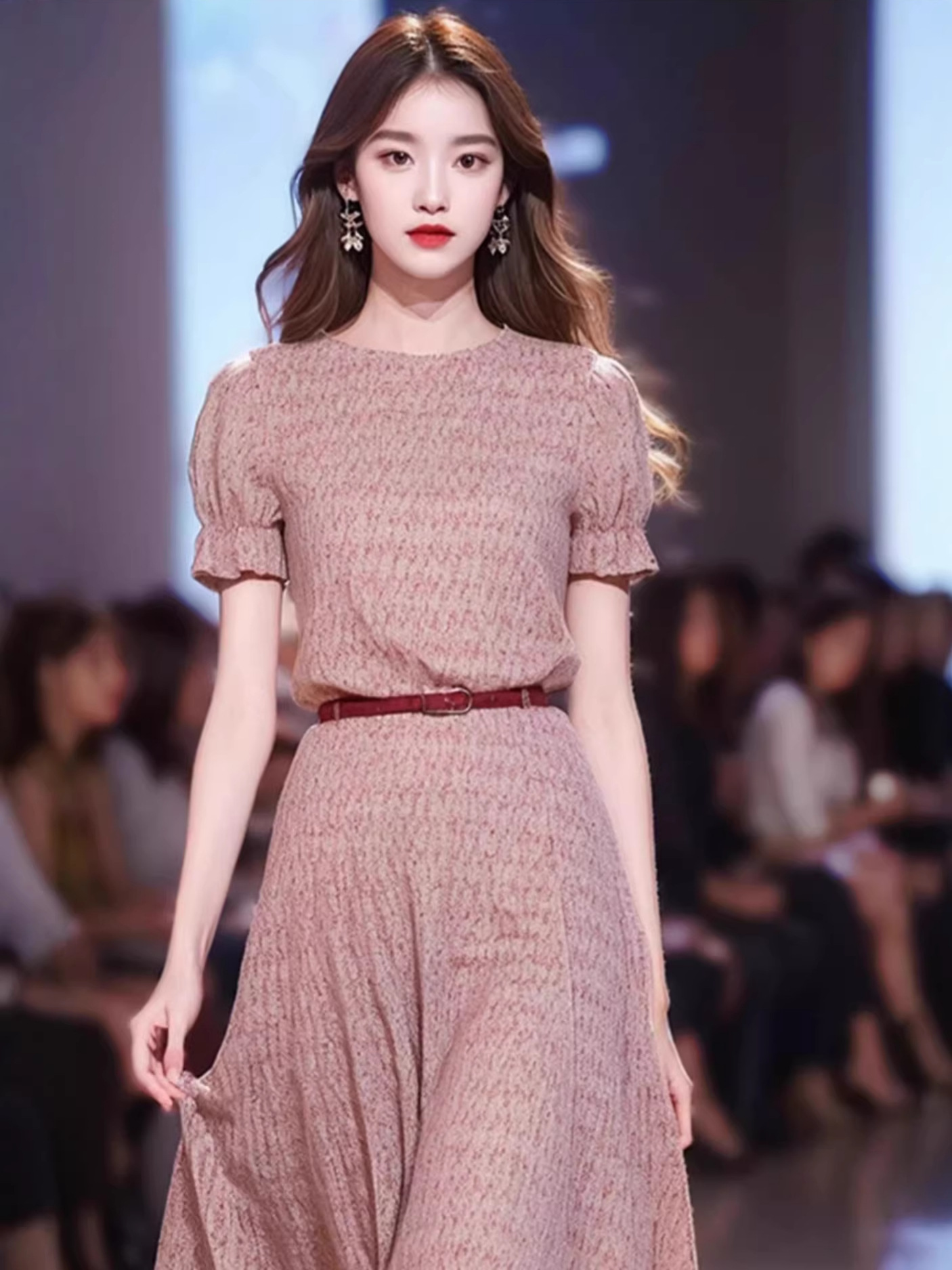Đầm maxi nữ thắt eo họa tiết hoa vỡ kiểu Pháp — Hoa vỡ