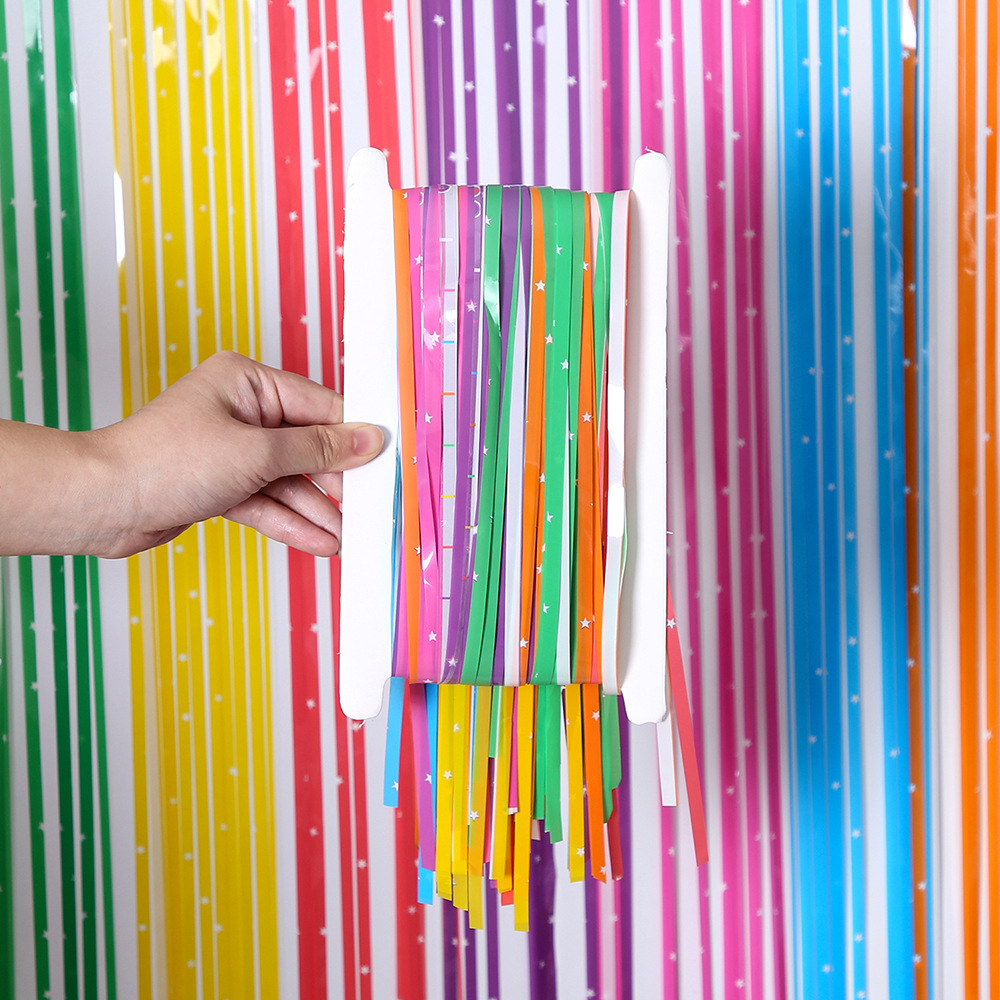 1*2,5 m nuevo macaron lluvia cortina de seda fiesta de cumpleaños sorpresa Fondo pared diseño apoyos colorido lluvia cortina de seda image 5