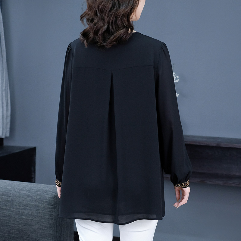 Spring New 200kg fat MM40 years old mother loose plus size long sleeve bottoming chiffon shirt middle-aged and elderly women's clothing