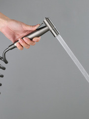 PK7J wholesale gray stainless steel female washbasin set with full copper one-in-two-out angle valve faucet high-pressure flush