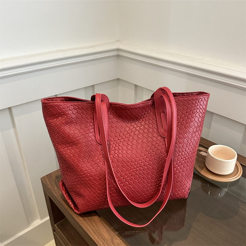 Retro tejido de gran capacidad ocio 2024 nuevo estilo coreano simple color sólido bolso de hombro debajo de la axila para mujeres